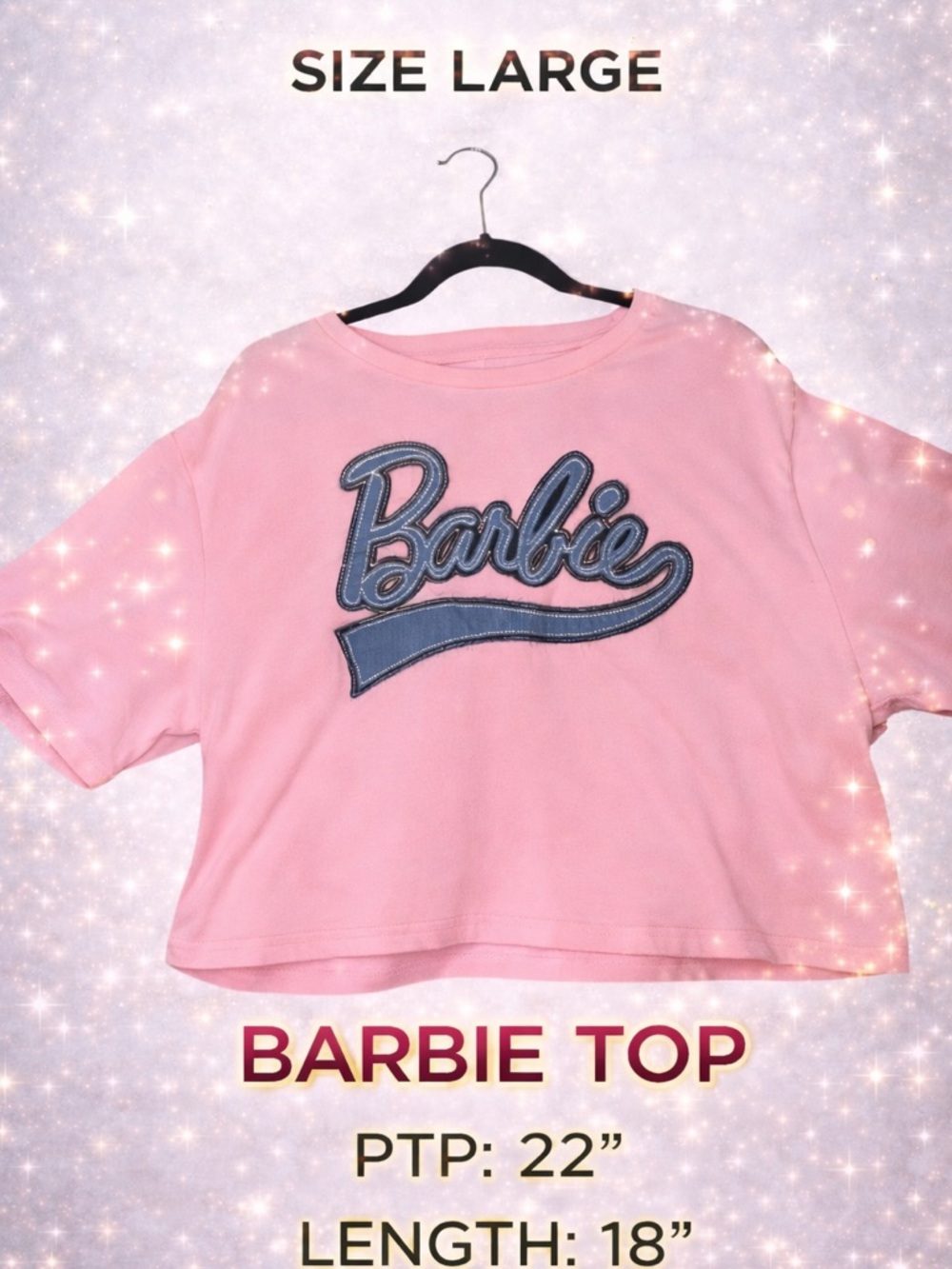 Barbie Pink Crop Top Size Large Graphic Tee Cute Trendy Y2K